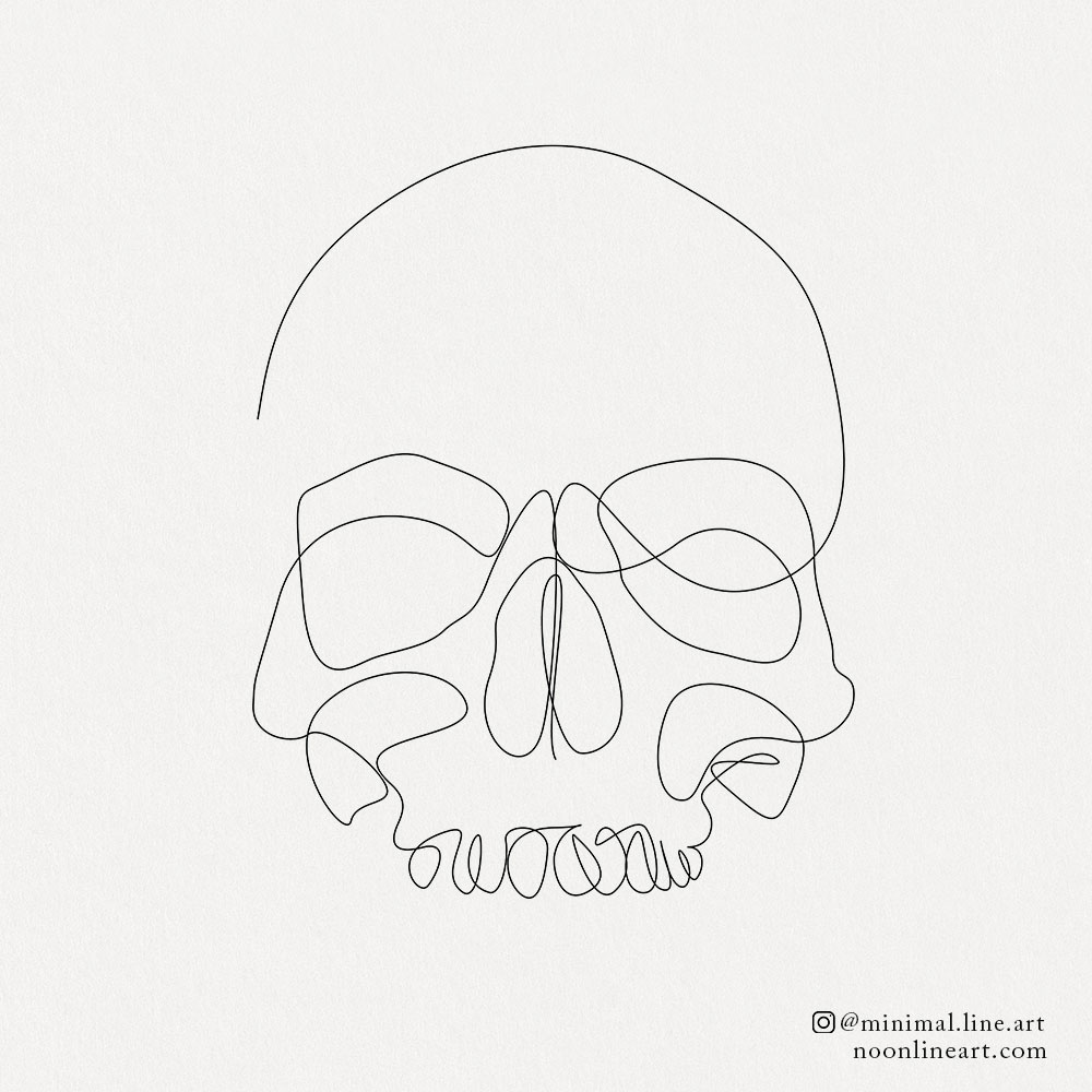 Abstract and simple skull tattoo done in one line stroke.