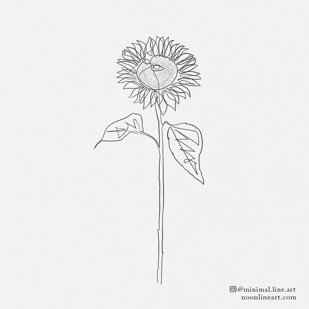 Sunflower with Two Leaves | Tattoo Permission Form - Noon Line Art