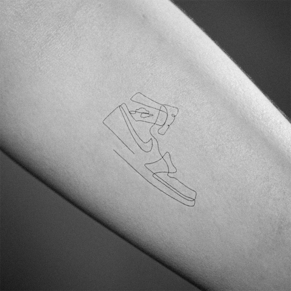 One Line Nike Jordan 1 Sneaker Tattoo Design Fashion Body Ink. 