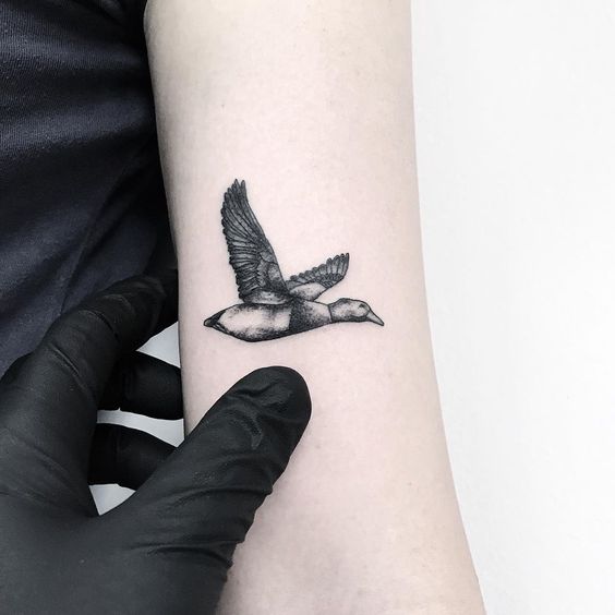 realistic small duck tattoo black and white