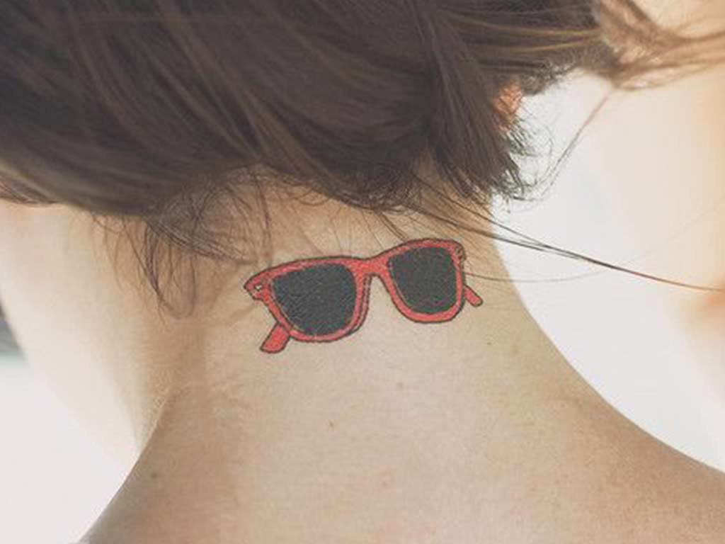 classic red sunglasses tattoo design on back neck