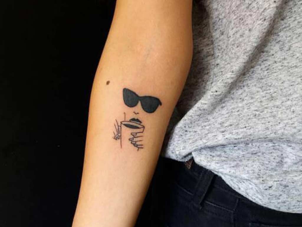 woman drinking coffee with sunglasses tattoo design