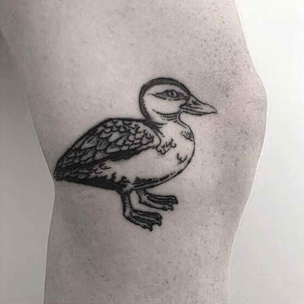 realistic duck tattoo blackwork design