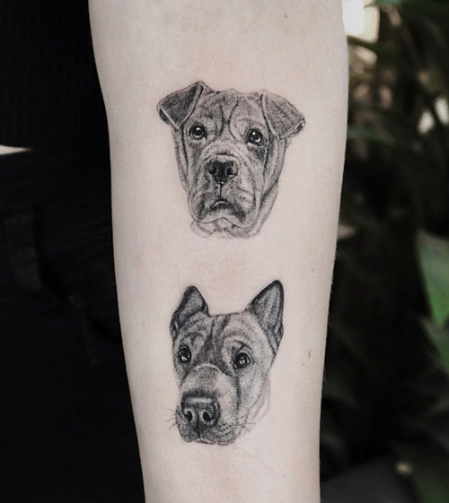 realistic dog portrait tattoos on arm